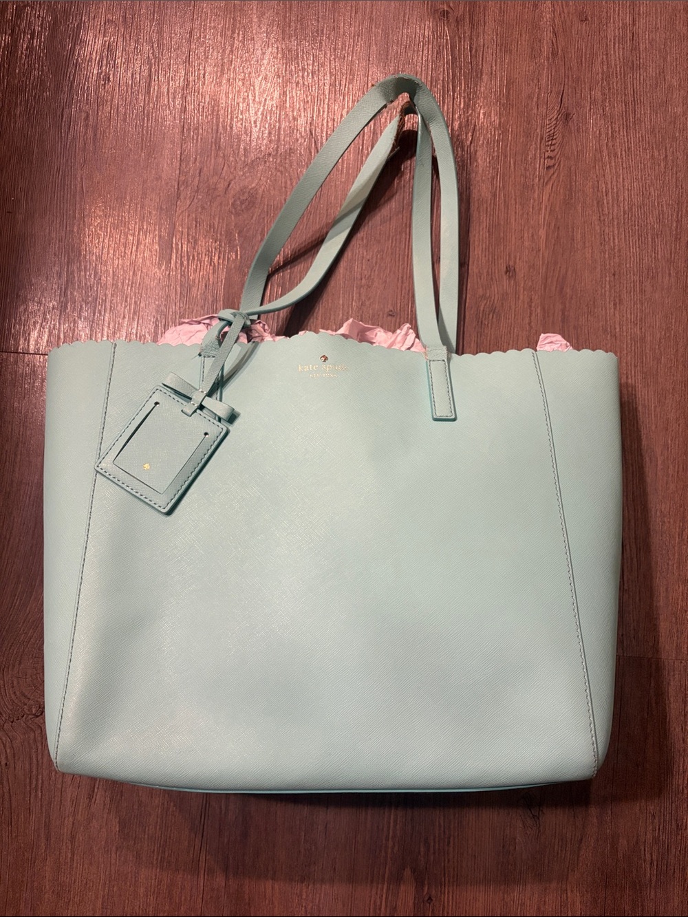 kate spade mint green leather tote with scallop detail